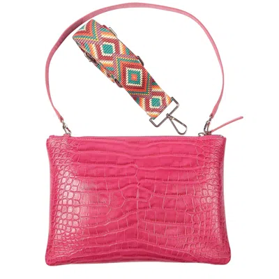 Sjw Bags London Women's Pink Rainbow Croc-embossed Leather Bag In Fuchsia