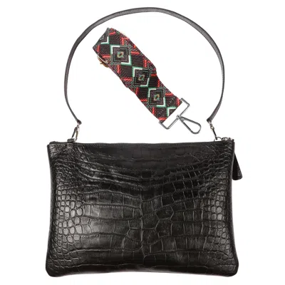 Sjw Bags London Women's Rainbow Croc-embossed Leather Bag In Black