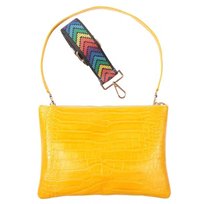 Sjw Bags London Women's Rainbow Croc-embossed Leather Bag In Yellow