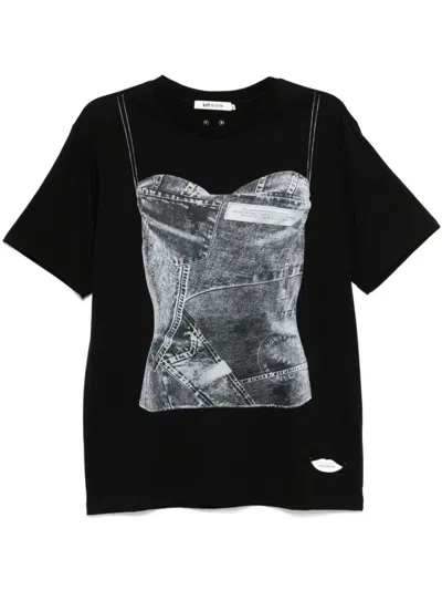 Sjyp Bustier-printed T-shirt In Schwarz