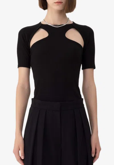 Sjyp Cut-out Short-sleeved Top In Black