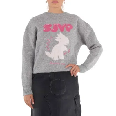 Sjyp Ladies Grey Jacquard Dino Knit Pullover