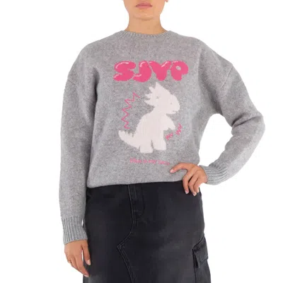 SJYP LADIES GREY JACQUARD DINO KNIT PULLOVER