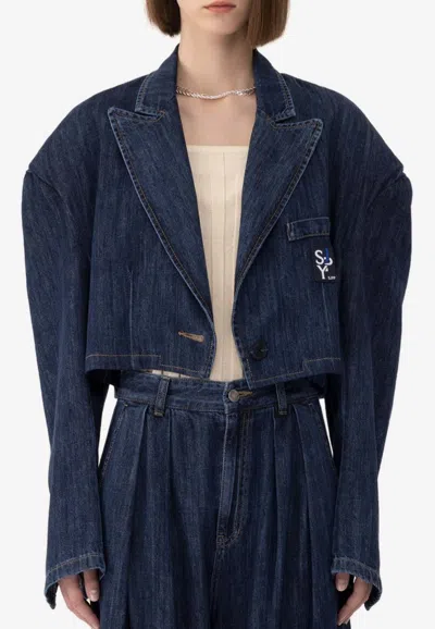 Sjyp Logo Cropped Denim Jacket In Blue