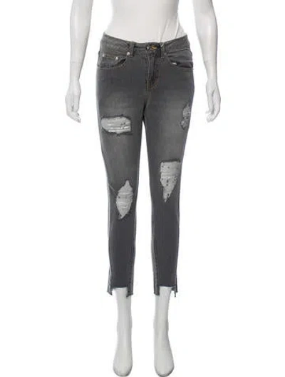 Pre-owned Sjyp Mid-rise Distressed Jeans In Gray
