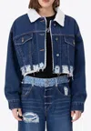 Sjyp Shearling Cropped Denim Jacket In Denim