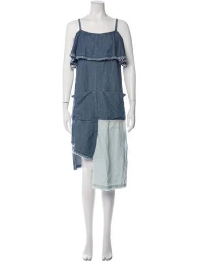 Pre-owned Sjyp Square Neckline Midi Length Dress In Blue