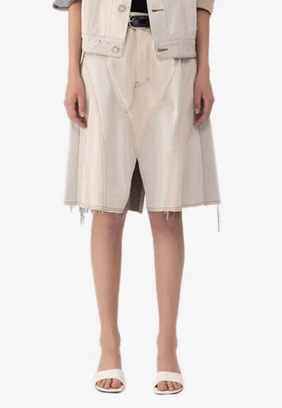 Sjyp Two-tone Denim Skirt In Gray