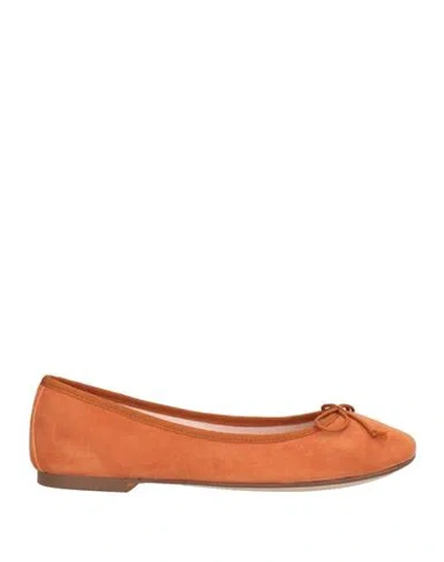 Ska Woman Ballet Flats Rust Size 8 Leather, Textile Fibers In Orange