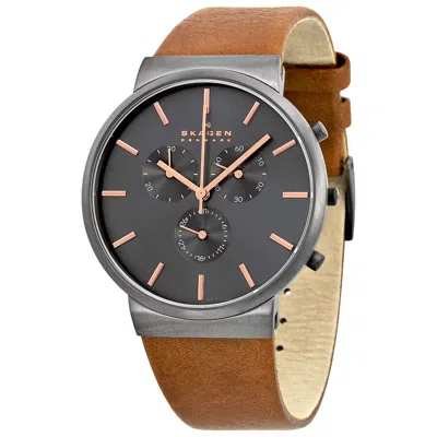 Skagen Ancher Chronograph Grey Dial Brown Leather Men's Watch Skw6106