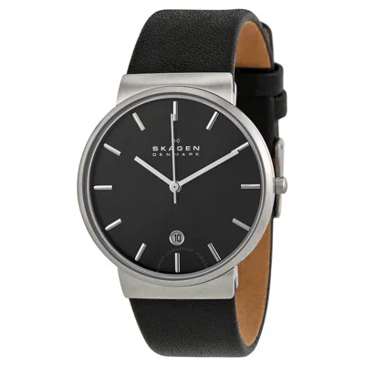 Skagen Ancher Grey Dial Black Leather Men's Watch Skw6101