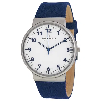 Skagen Ancher White Dial Blue Cloth Men's Watch Skw6098 In Blue/white/silver Tone/black