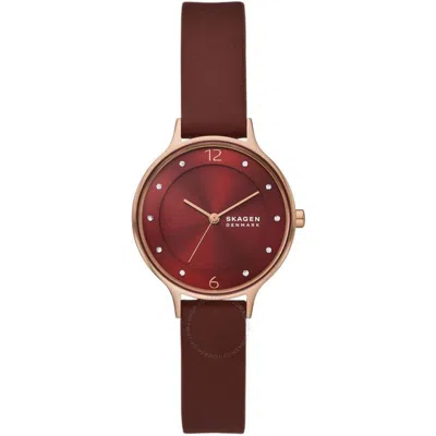 Skagen Anita Lille Quartz Crystal Red Dial Ladies Watch Skw3064 In Red   / Gold Tone / Rose / Rose Gold Tone