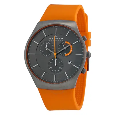 Skagen Balder Chronograph Grey Dial Orange Silicone Men's Watch Skw6074 In Grey/orange/black