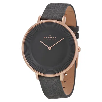 Skagen Ditte Grey Dial Grey Leather Ladies Watch Skw2216 In Grey/pink/green/rose Gold Tone/gold Tone