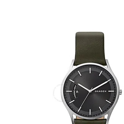 Skagen Holst Black Dial Men's Olive Green Leather Watch Skw6394 In Green/silver Tone/black