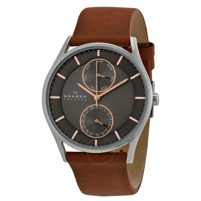 Skagen Holst Charcoal Dial Brown Leather Men's Watch Skw6086 In Brown / Charcoal / Gold Tone / Rose / Rose Gold Tone