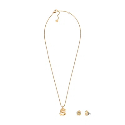 Skagen Lny Gift Set Gold-tone Stainless Steel Earrings And Necklace