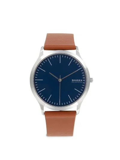 Skagen Men's 41mm Stainless Steel Leather Strap Watch In Blue