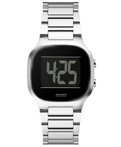 Skagen Men's Mellem Digital Lcd Silver Stainless Steel Watch, 38mm In Metallic