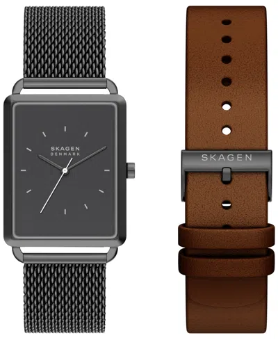 Skagen Men's Quartz Hagen Gunmetal Stainless Steel Mesh Watch 36mm In Burgundy