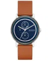 Skagen Men's Signatur Quartz Multifunction Brown Leather Watch, 40mm In Blue