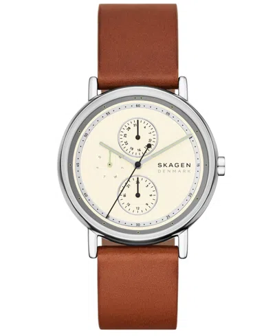 Skagen Men's Signatur Quartz Multifunction Brown Leather Watch, 40mm