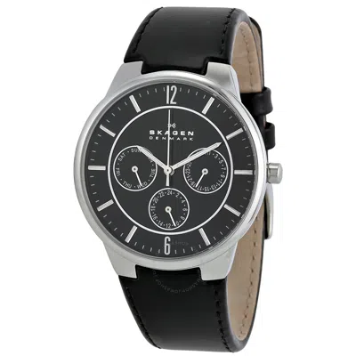 Skagen Multi Function Black Dial Black Leather Men's Watch 331xlslb In Silver Tone/black