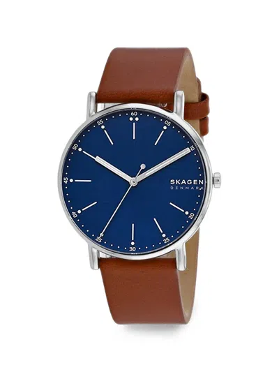 Skagen Signatur Leather 40mm Watch In Blue