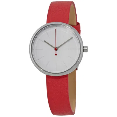 Skagen Signature White Dial Ladies Red Leather Watch Skw2615 In White/red/silver Tone