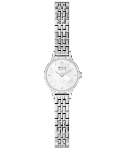 Skagen Women's Quartz Anita Micro Imitation Pearl Silver-tone Stainless Steel Bracelet Watch 20mm In Green