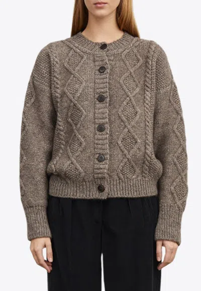 Skall Studio Agnete Cable Knit Wool Cardigan In Brown