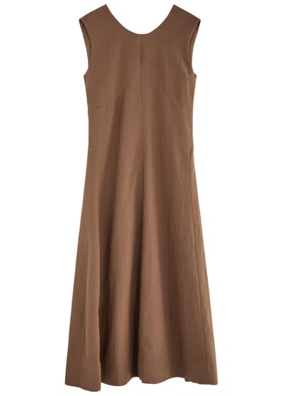 Skall Studio Antonia Linen-blend Midi Dress In Brown