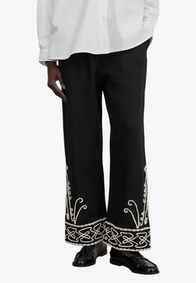 Skall Studio Atrium Embroidered Wide-leg Pants In Black