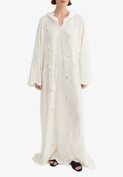 Skall Studio Camellia Embroidered Maxi Dress With Hood In White