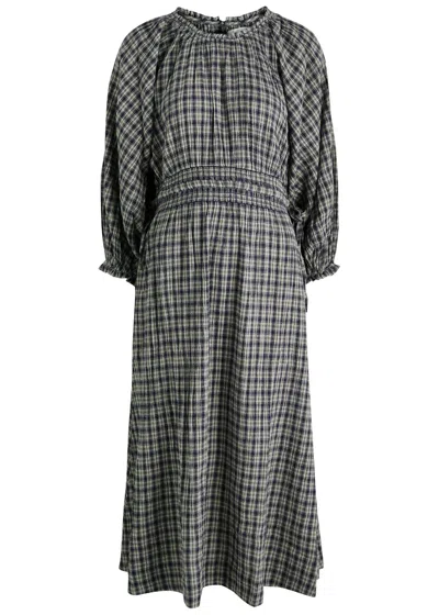 Skall Studio Carola Checked Cotton Midi Dress In Beige