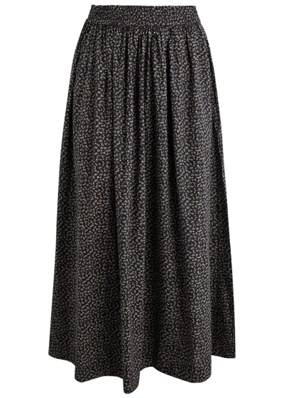 Skall Studio Dagny Floral-print Cotton Midi Skirt In Black