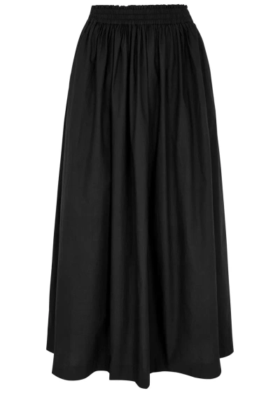 Skall Studio Dagny Pleated Cotton-poplin Midi Skirt In Black