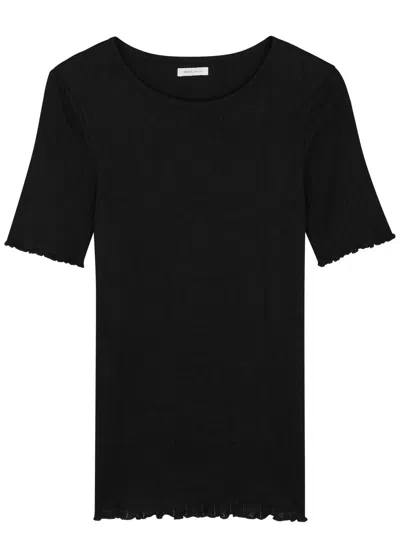Skall Studio Edie Pointelle-knit Cotton Top In Black