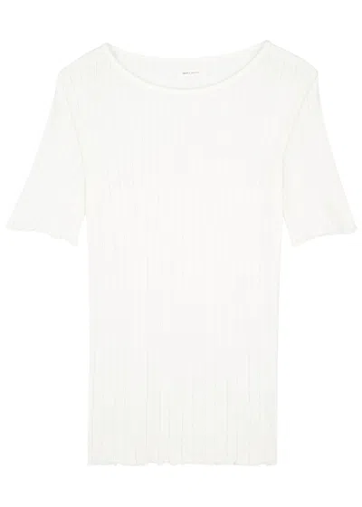 Skall Studio Edie Pointelle-knit Cotton Top In Off White