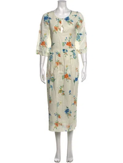 Pre-owned Skall Studio Floral Print Midi Length Dress W/ Tags In Neutrals