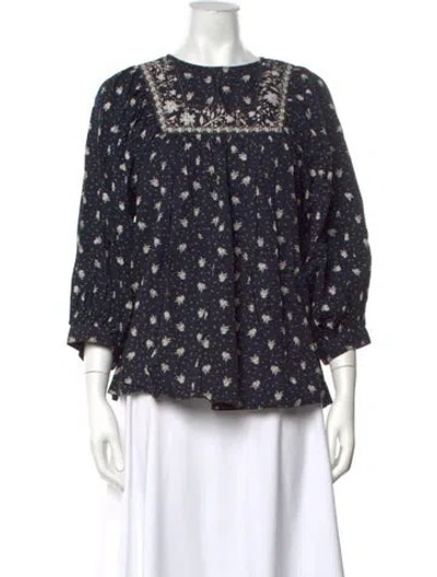 Pre-owned Skall Studio Floral Print Square Neckline Top In Blue