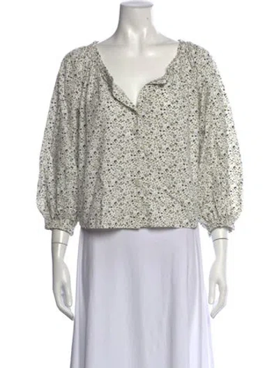 Pre-owned Skall Studio Floral Print V-neck Blouse In White