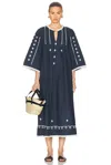 Skall Studio Freya Embroidered Midi Dress In Navy Eclipse
