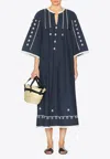 Skall Studio Freya Embroidered Midi Dress In Blue