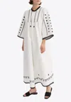 Skall Studio Freya Embroidered Midi Dress In White