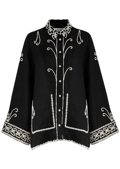 Skall Studio House Embroidered Linen Shirt In Black