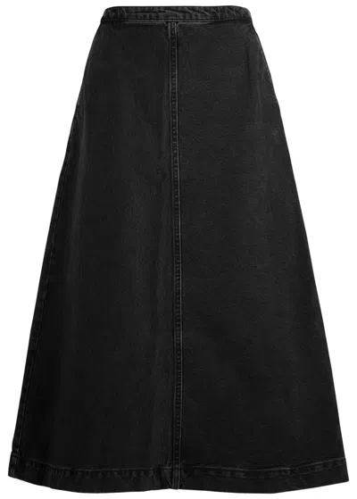 Skall Studio Imana Denim Midi Skirt In Black