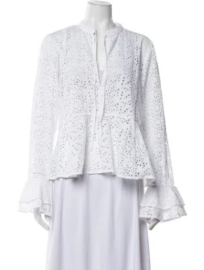 Pre-owned Skall Studio Lace Pattern Long Sleeve Blouse W/ Tags In White