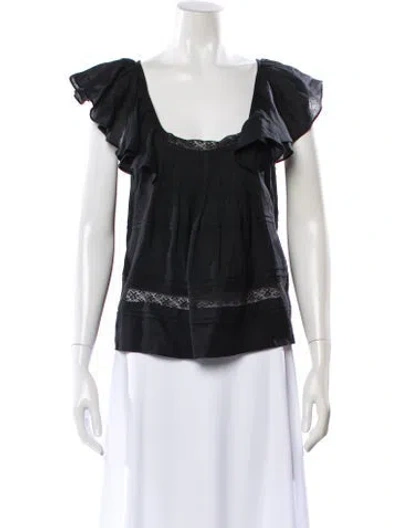 Pre-owned Skall Studio Linen Scoop Neck Top In Black